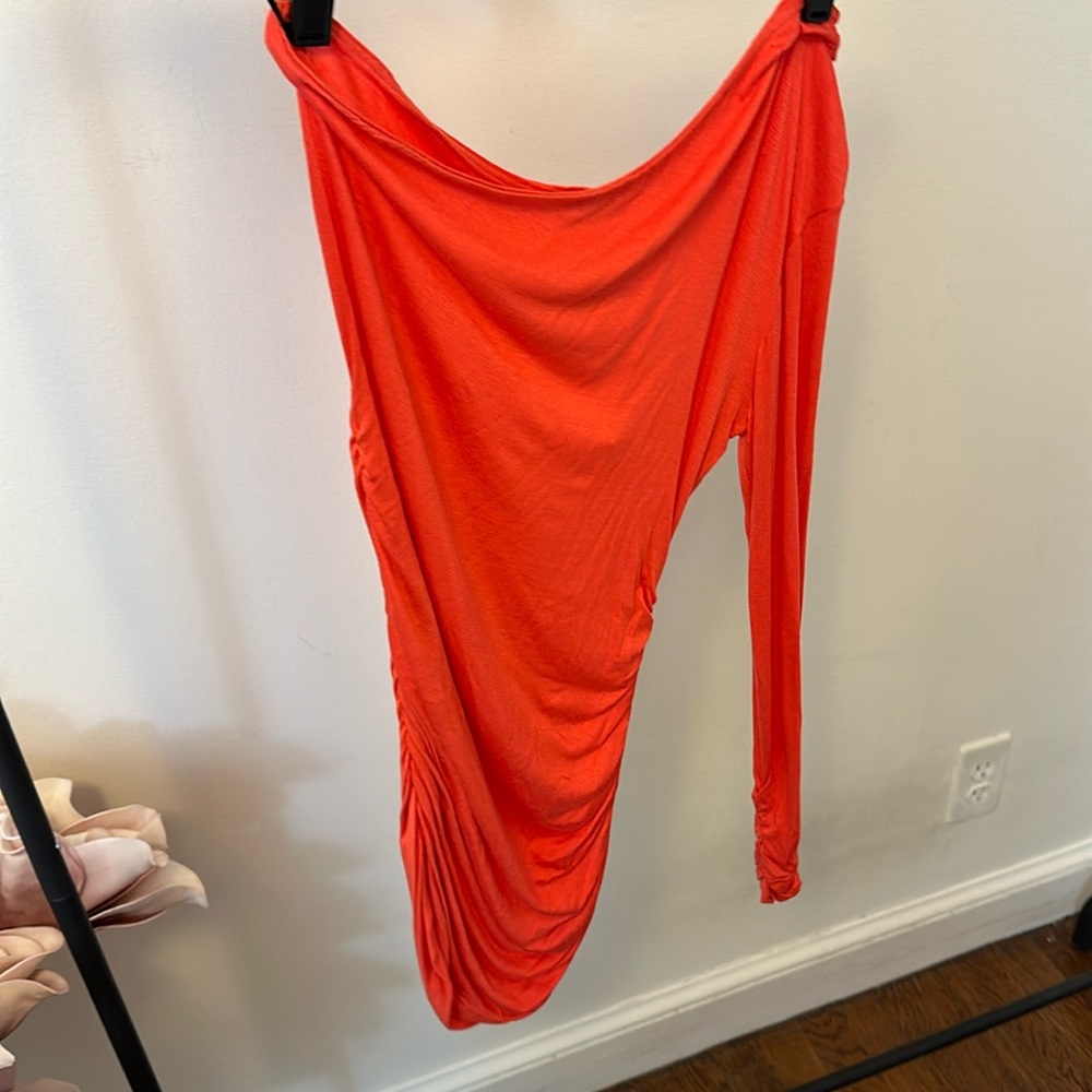Coral pink one shoulder dress
